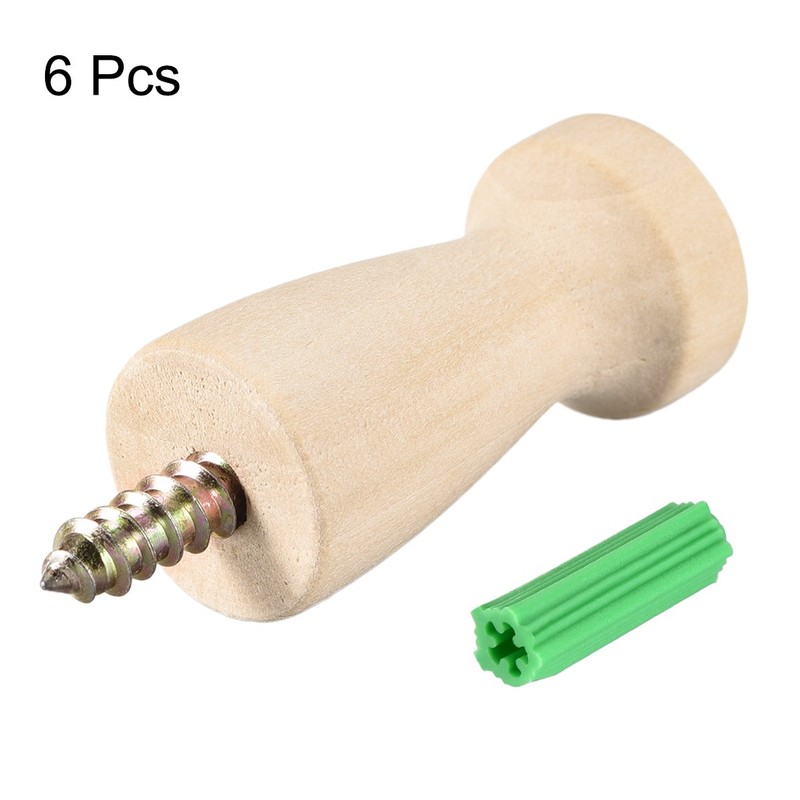 Wall Hooks Screw-On Solid Wood Hook Coat Hook 22mmx48mm No Paint 6pcs gallery
