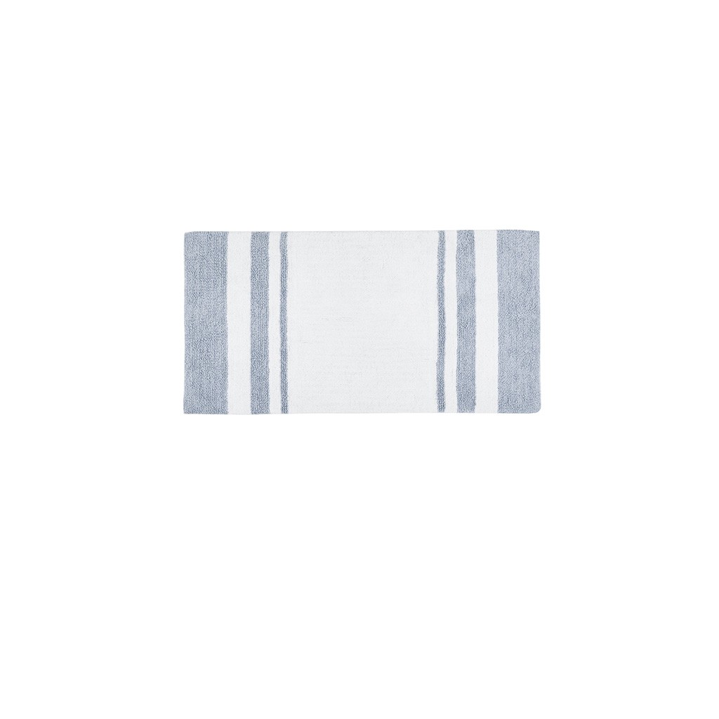 Reversible Bath Rug Blue Cotton Stripes 45x27 Medium Pile gallery