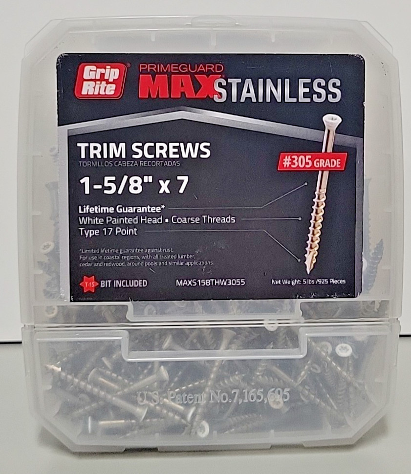 Grip Rite MAXS62754 1-5/8" x #7 Stainless Steel #305 TRIM SCREW 5 lbs White gallery