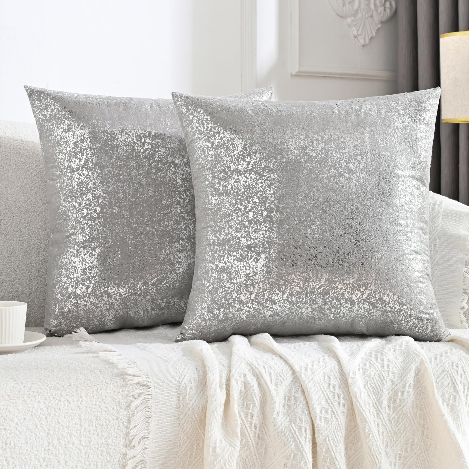Sparkling Decorative Pillow Covers Set of 2, Silver Glitter Throw Pillows Cov... gallery