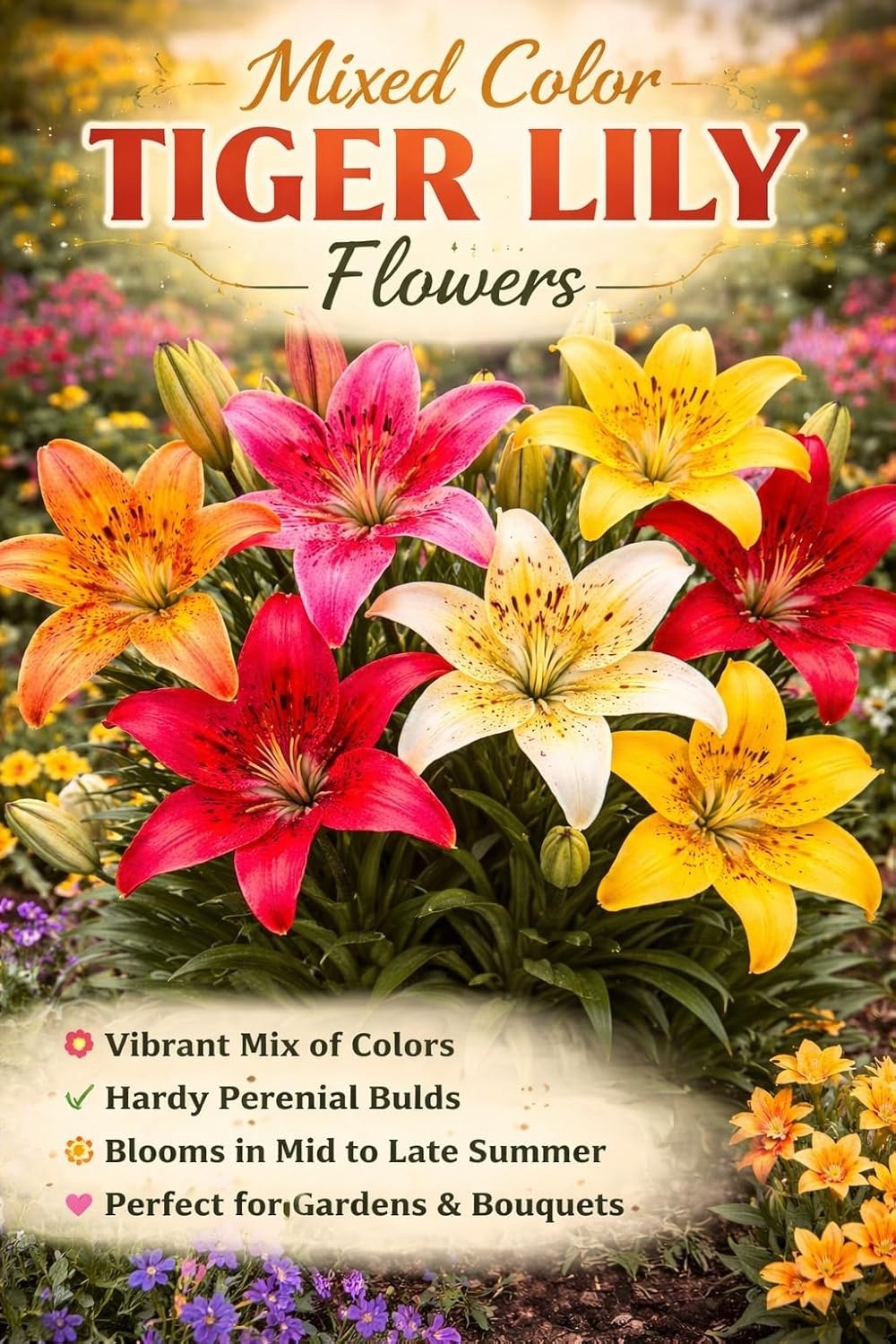 Mixed Color Tiger Lily Bulbs-Vibrant Blend of Orange, Yellow, Red, Pink, White 3 gallery