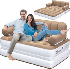 Queen Size Inflatable Sofa Bed with Headboard and Pump, Convertible Blow up Couc