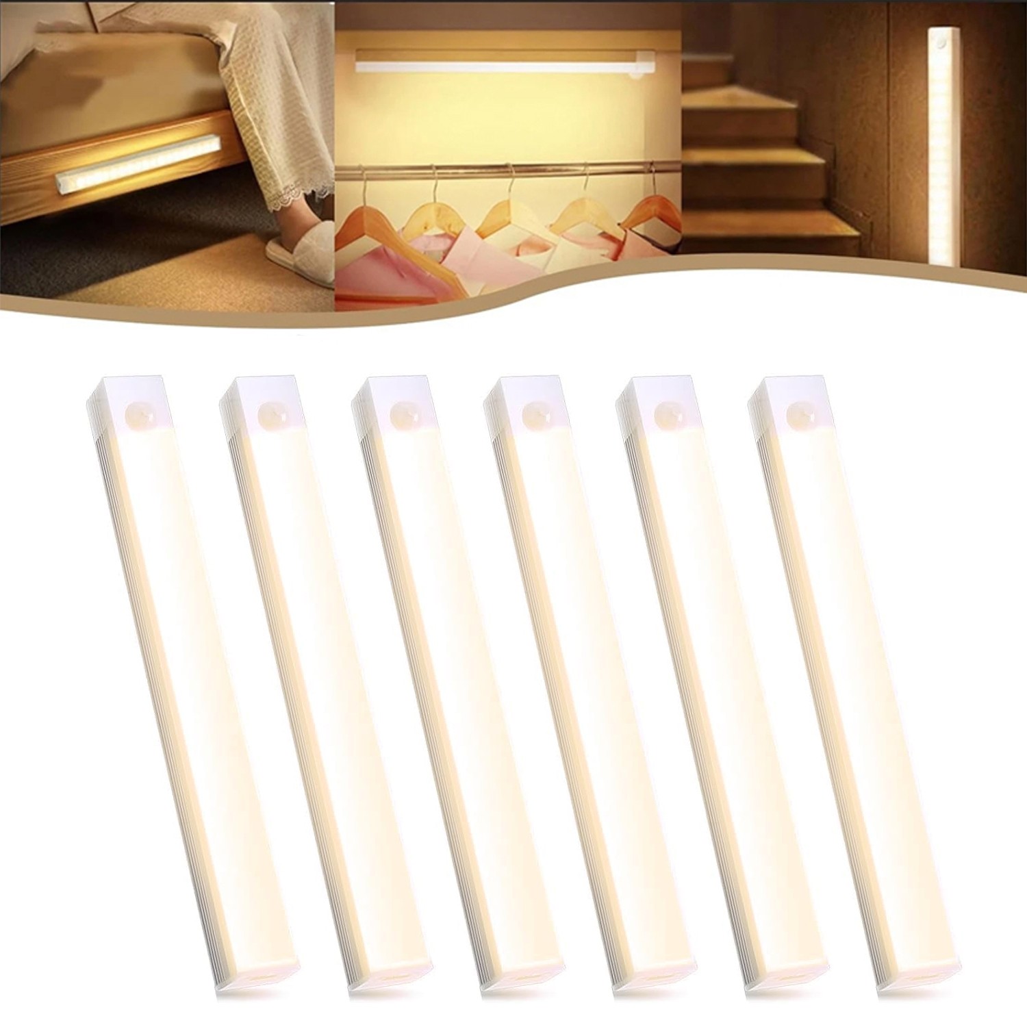 Magnetic Under Cabinet Lighting USB Rechargeable Smart Motion Sensor – 6 Pack gallery