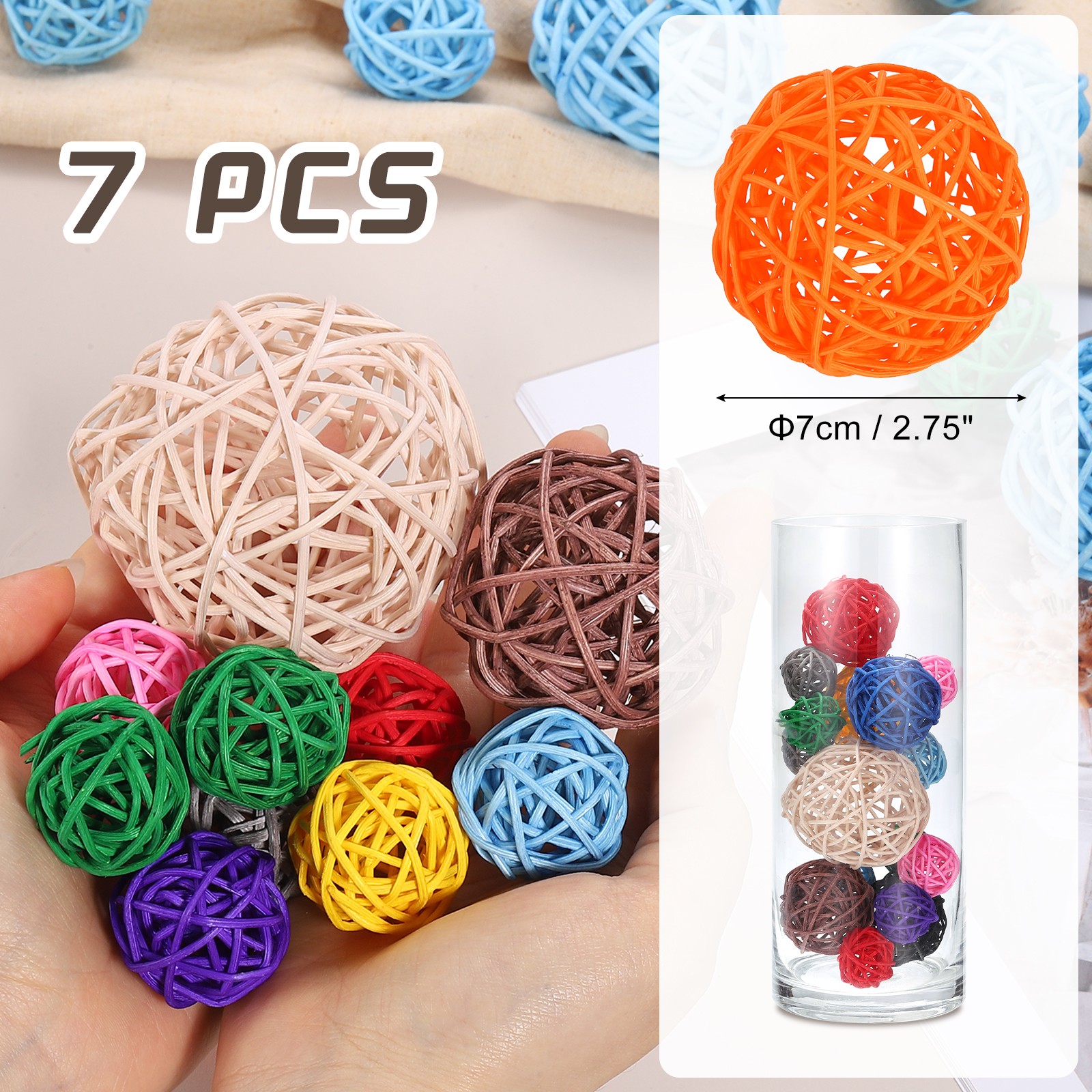 7Pcs Wicker Rattan Balls, 2.75 in Dia Rattan Decorative Balls, Orange gallery