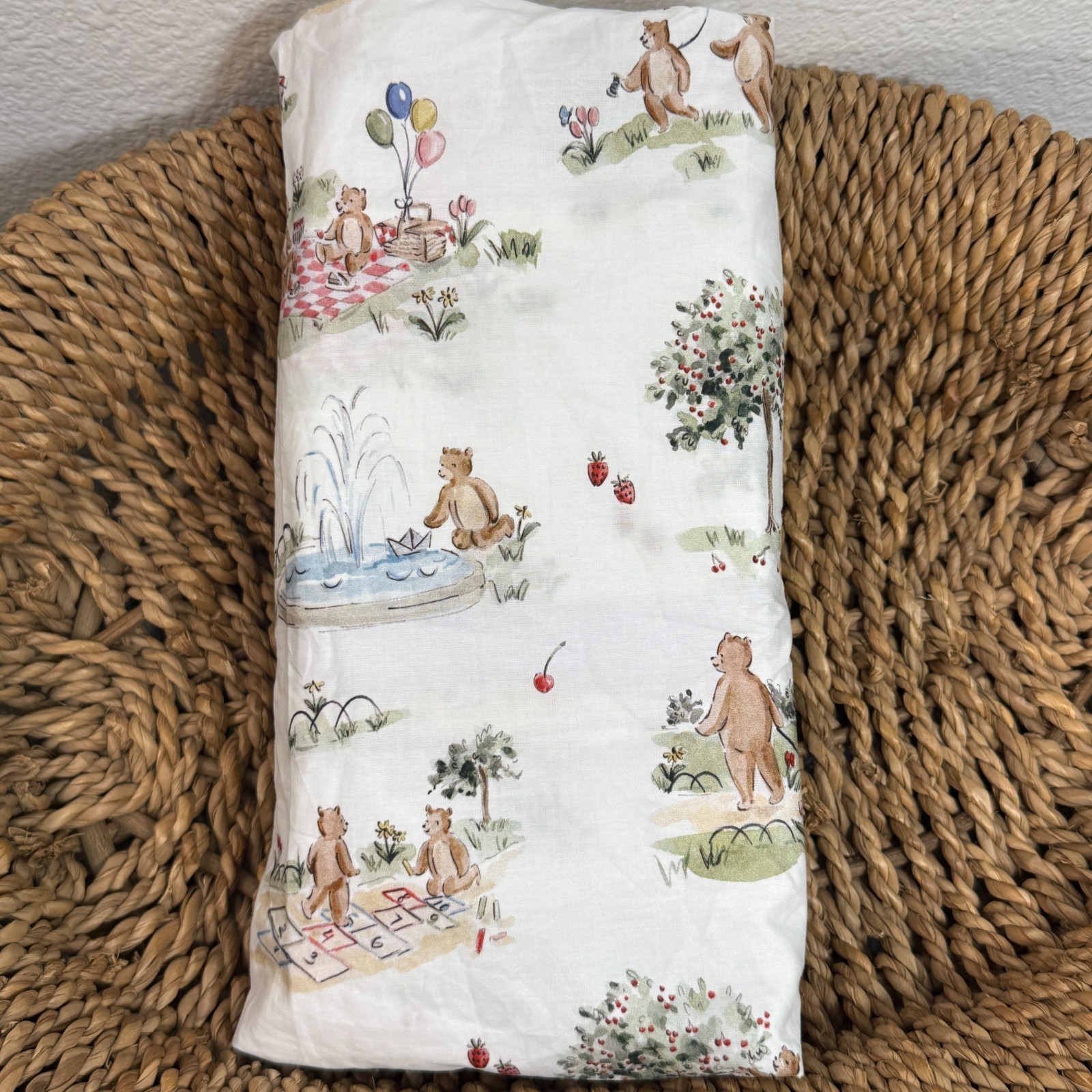 POTTERY BARN KIDS RILEY SHEEHEY BEAR BABY CRIB FITTED SHEET ORGANIC COTTON gallery