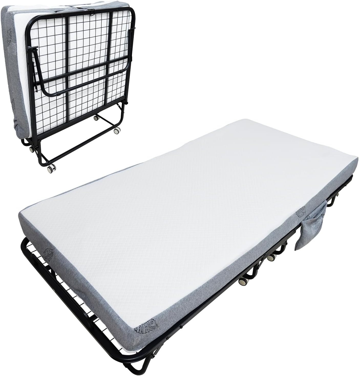 75" x 38" Folding Guest Bed Portable Rollaway Bed with 4" Memory Foam Mattress gallery