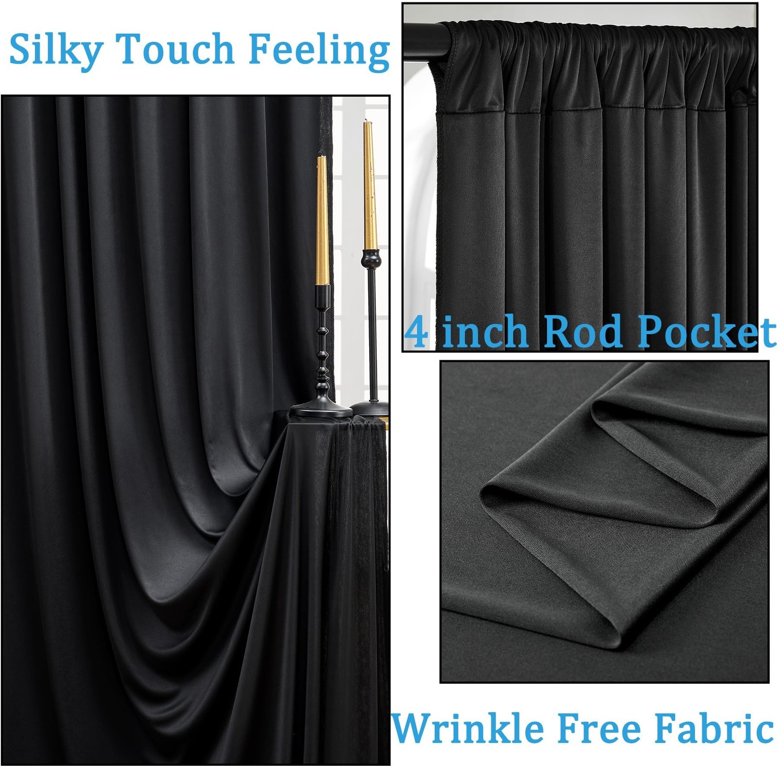 30ft x 10ft Wrinkle Free Black Backdrop Curtain for Parties, 6 Panels 5X10ft ... gallery
