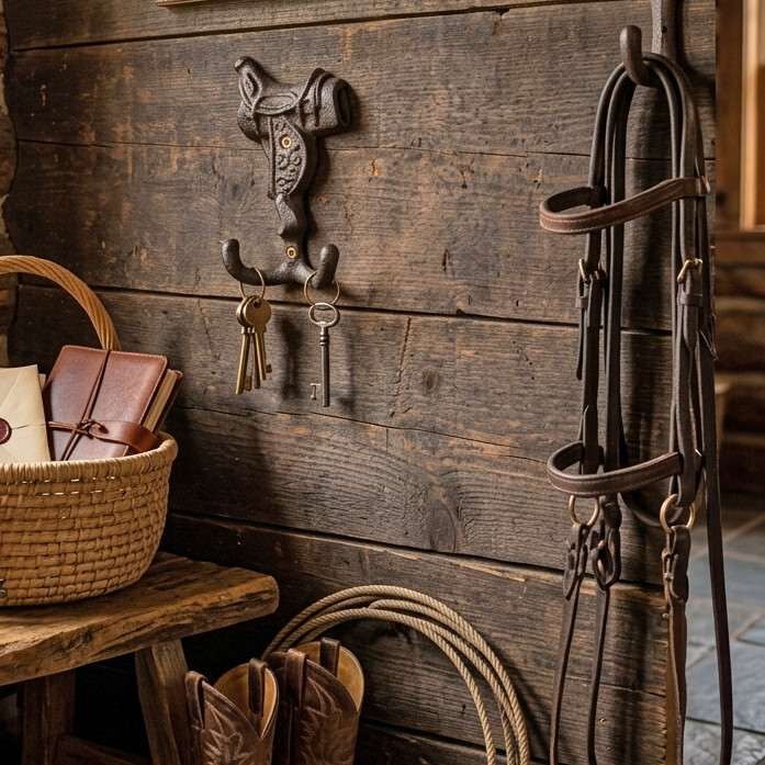 Saddle Double Wall Hook Cast Iron Key Towel Coat Hanger Rustic Country Western gallery