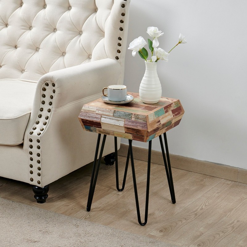 Greenage Side Table Solid Reclaimed Wood Accent Coffee End Table 3D Square gallery