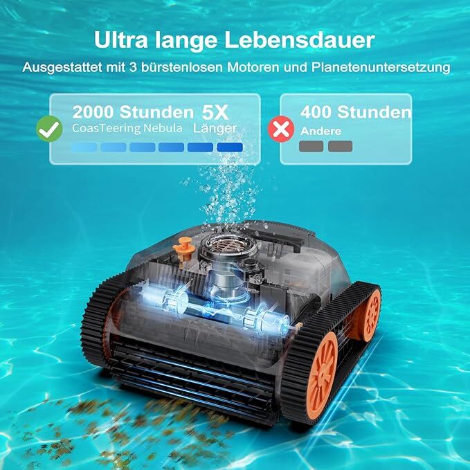 Robotic pool cleaner, cordless, with brushless motors, smart navigation, 180 min gallery