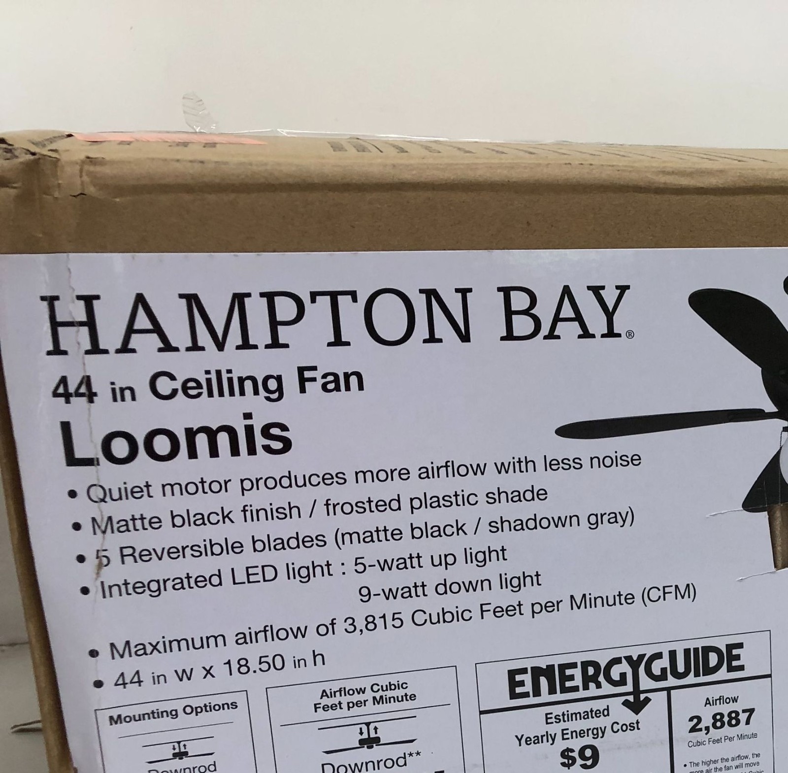 Hampton Bay Loomis 44 in. Matte Black Ceiling Fan with Light and Star Uplight gallery