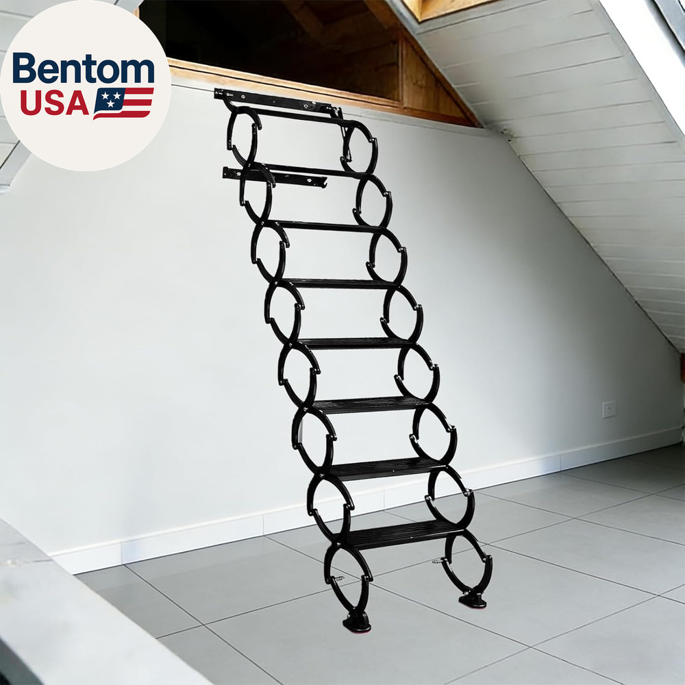 10FT Pull down Attic Stairs, 12 Steps Wall Mounted Folding Loft Ladder,Extension