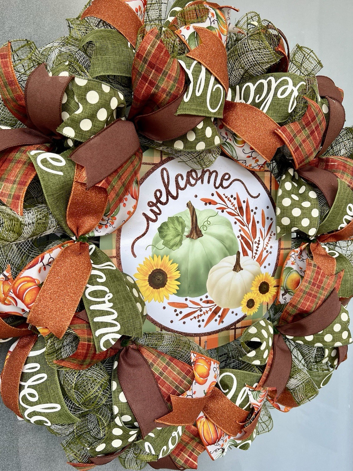 Moss Green And Brown Fall Welcome Wreath, 25” Diameter gallery
