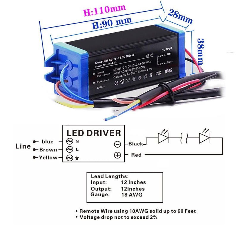 HANNAHONG 50W Constant Current Driver, AC85-265V DC28-36V 1500Ma High Power LED gallery