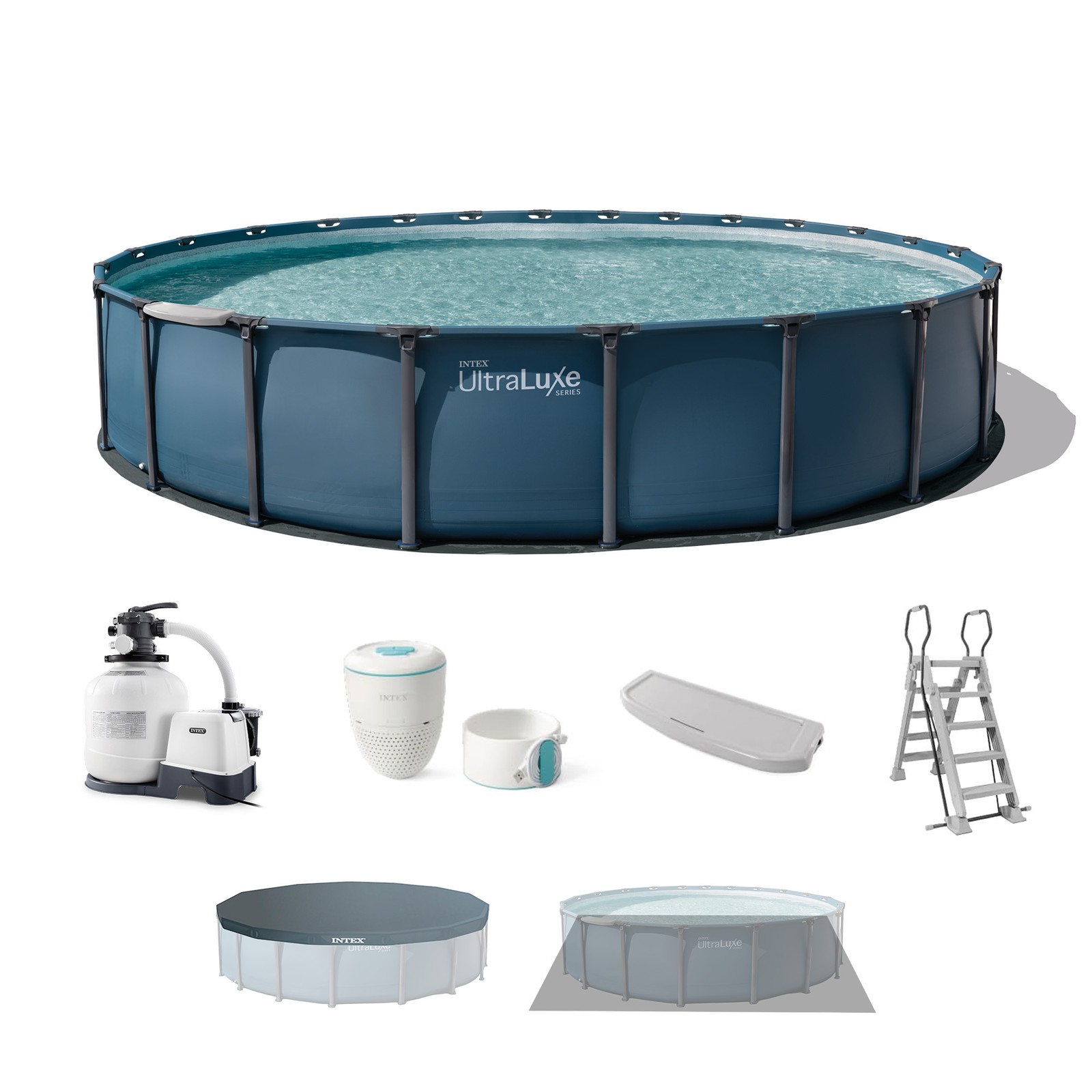 INTEX UltraLuxe 24ft x 52in Above Ground Pool, Sand Pump, & Saltwater System gallery