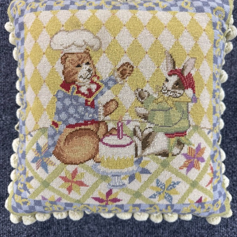 Vintage Handmade Needlepoint Throw Pillow “Patty Cake” gallery