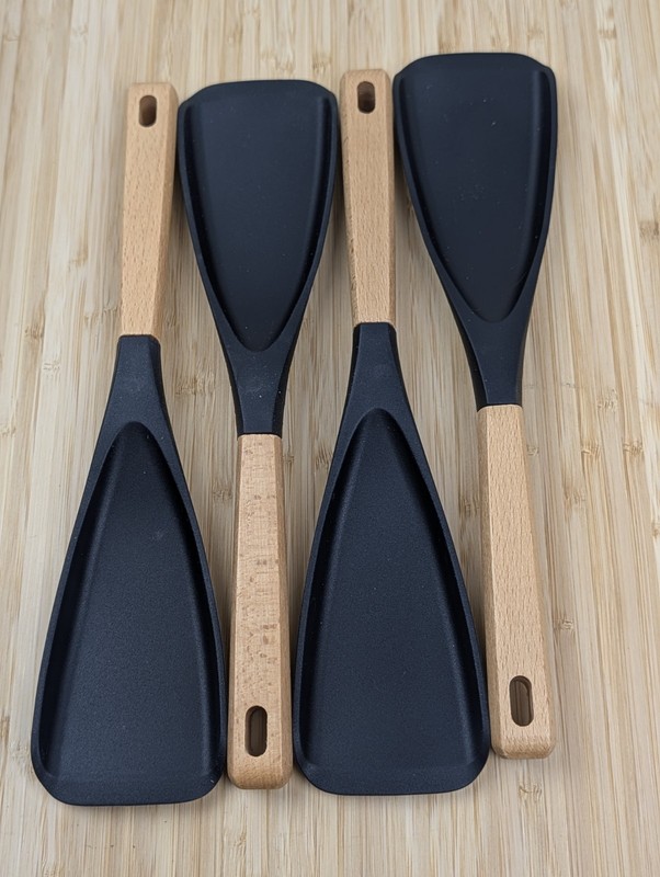 4pk Multi-Function Spoon/Spatula Cooking Tool, SILICONE Head & WOOD Handle, NEW gallery
