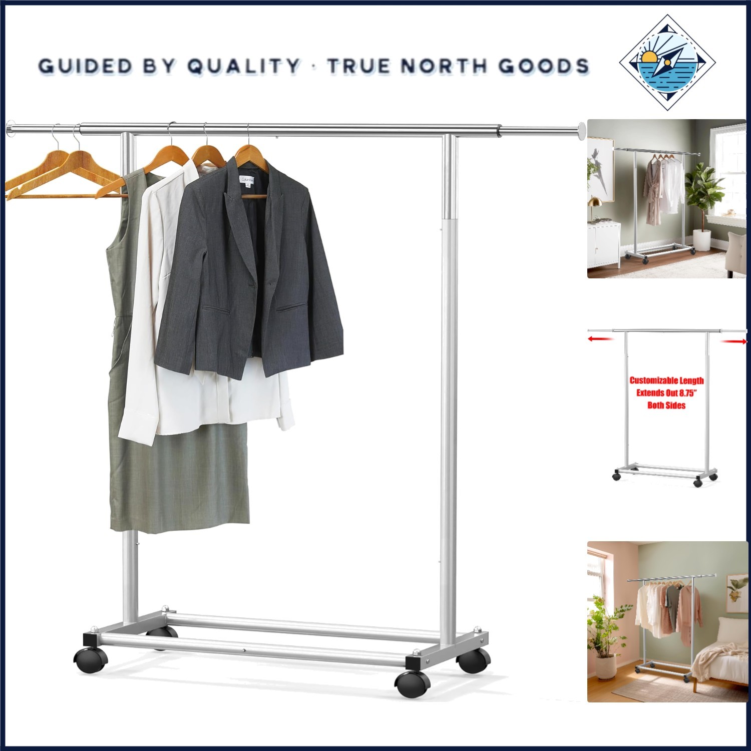 Compact Metal Clothing Rack with Adjustable Bar and Quick Assembly Instructions gallery