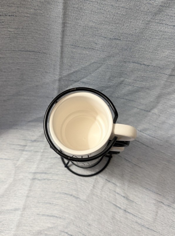Rae Dunn ESPRESSO CAFE Stacking Espresso Cup Set Black White Coffee Mugs w/ Rack gallery