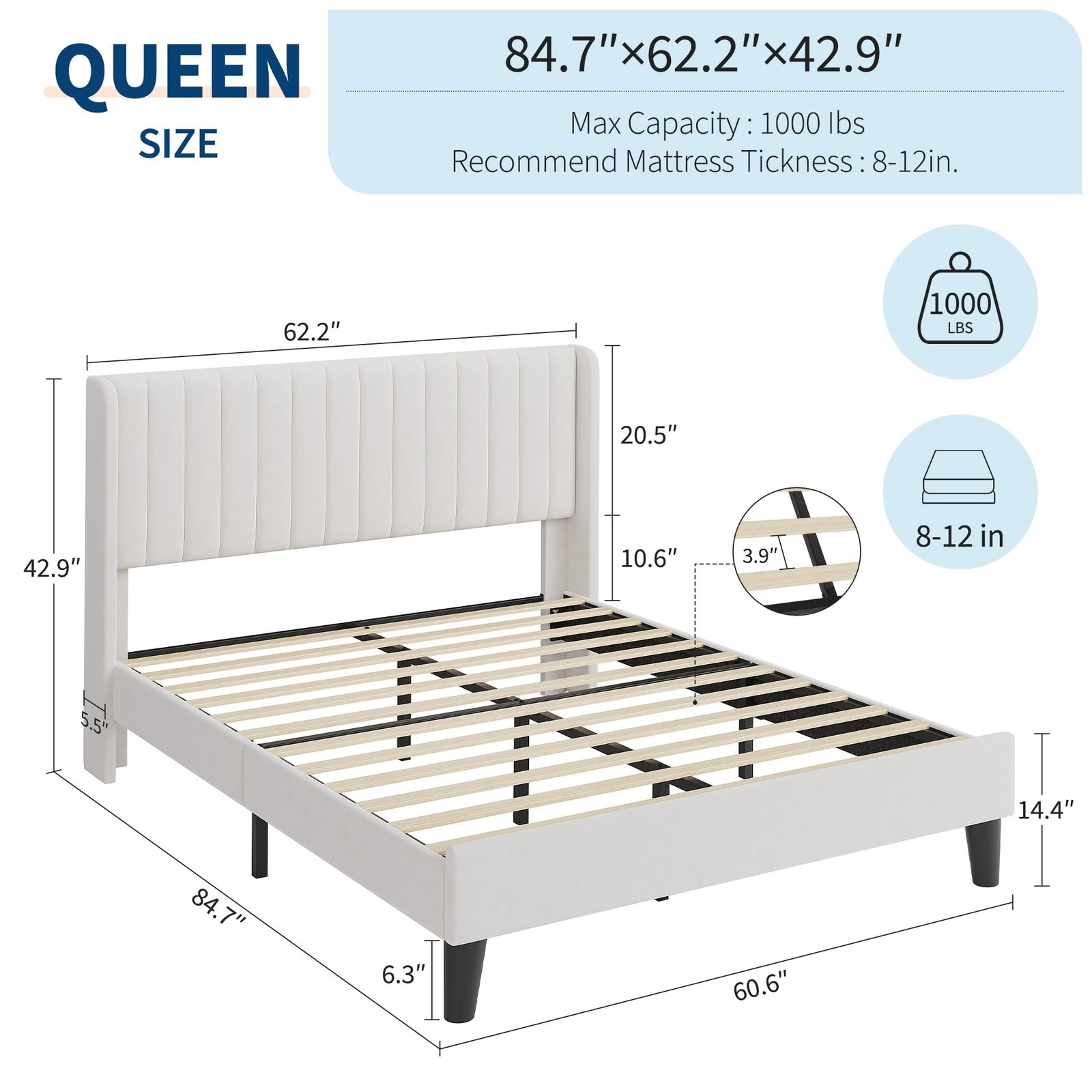 Queen/Full Size Platform Bed Frame W/Upholstered Headboard,Under Bed Storage NEW gallery