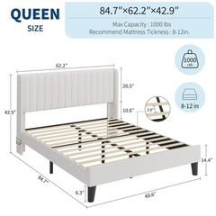 Queen/Full Size Platform Bed Frame W/Upholstered Headboard,Under Bed Storage NEW