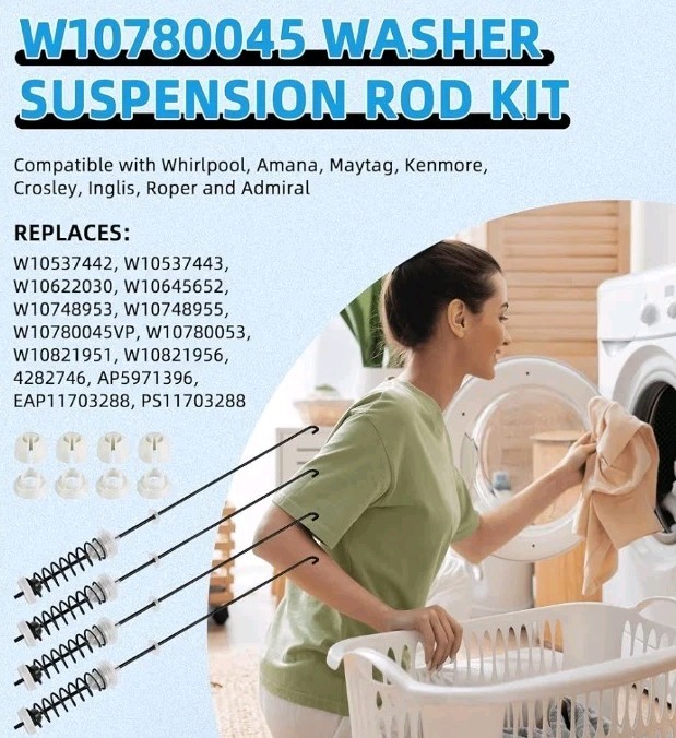 Washer Suspension Rod Kit for Amana Whirlpool Kenmore WTW4800BQ0 RTW4516FW1... gallery
