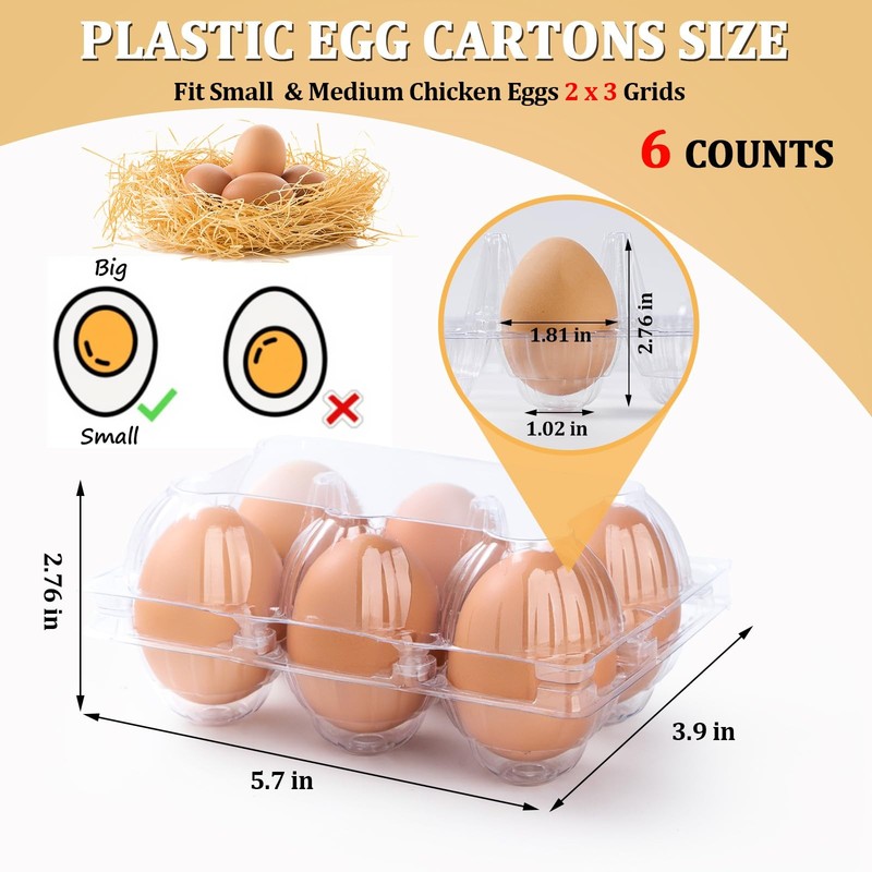 APOCHON 200PCS Clear Plastic Egg Cartons 6-Count Half Dozen - Reusable, Bulk gallery