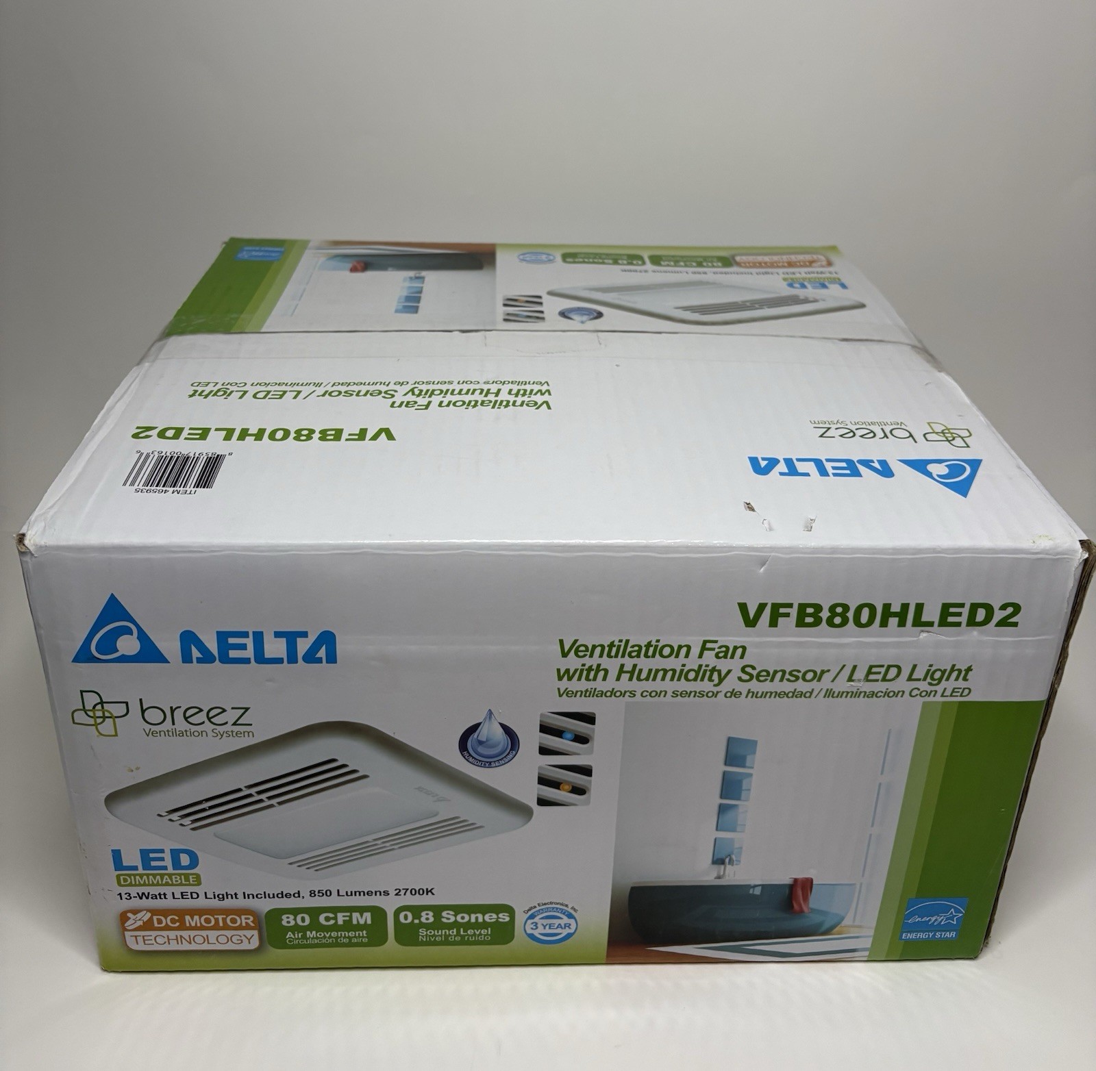 NIB Delta Breez Bath Ventilation System / Humidity Sensor/ LED Light VFB80HLED2 gallery