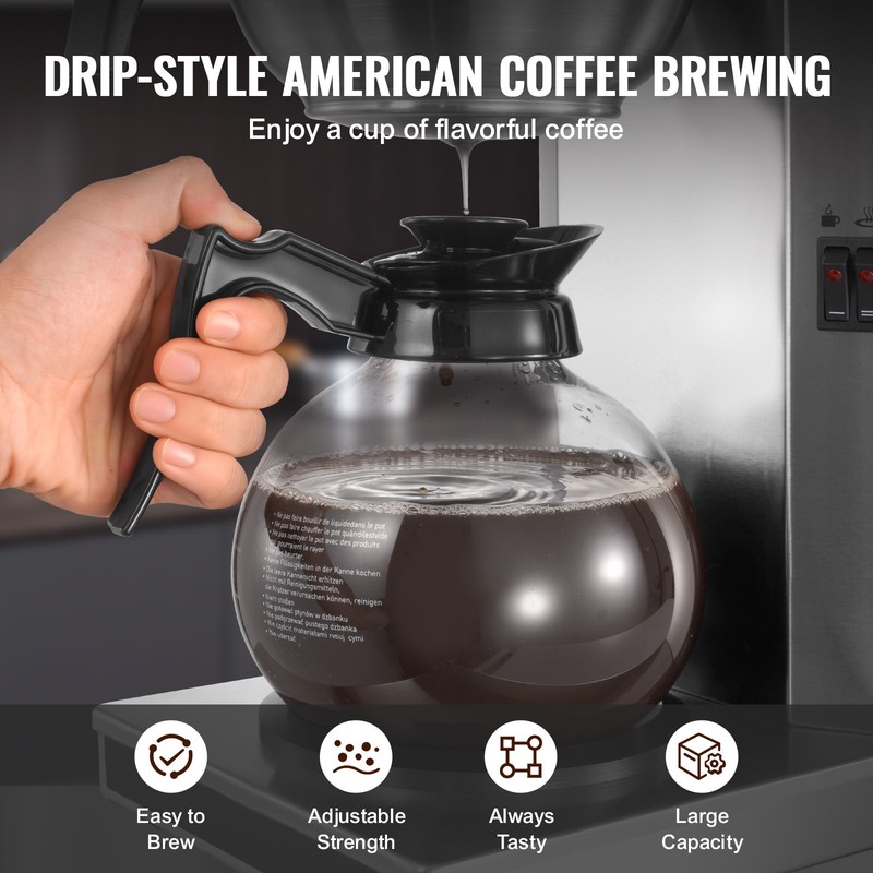 12 Cups Commercial Drip Coffee Maker Brewer w/ 2 Glass Carafes & Warmers Office gallery