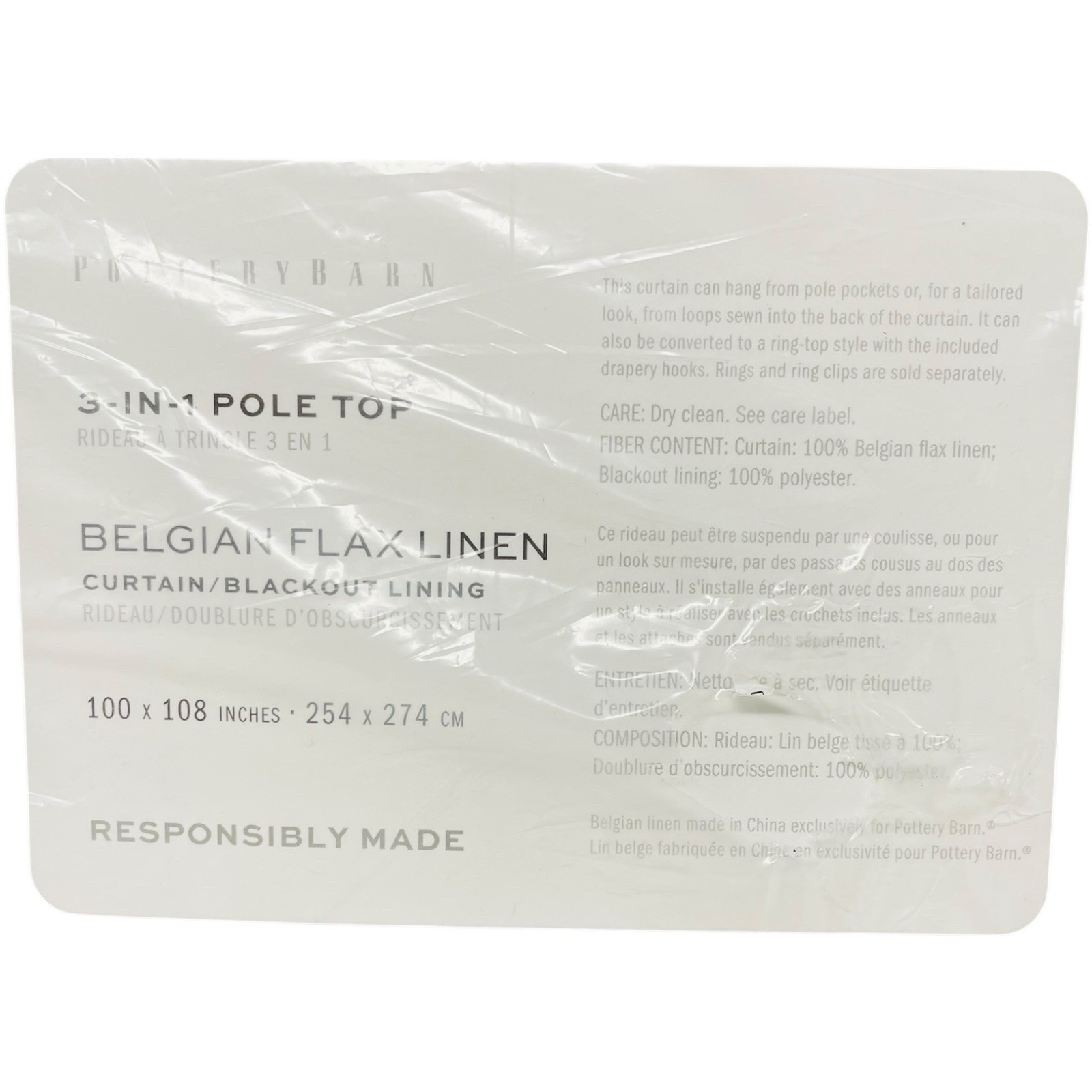 Pottery Barn Belgian Flax Linen Curtain Drape 100x108 Blackout Steel Blue New gallery