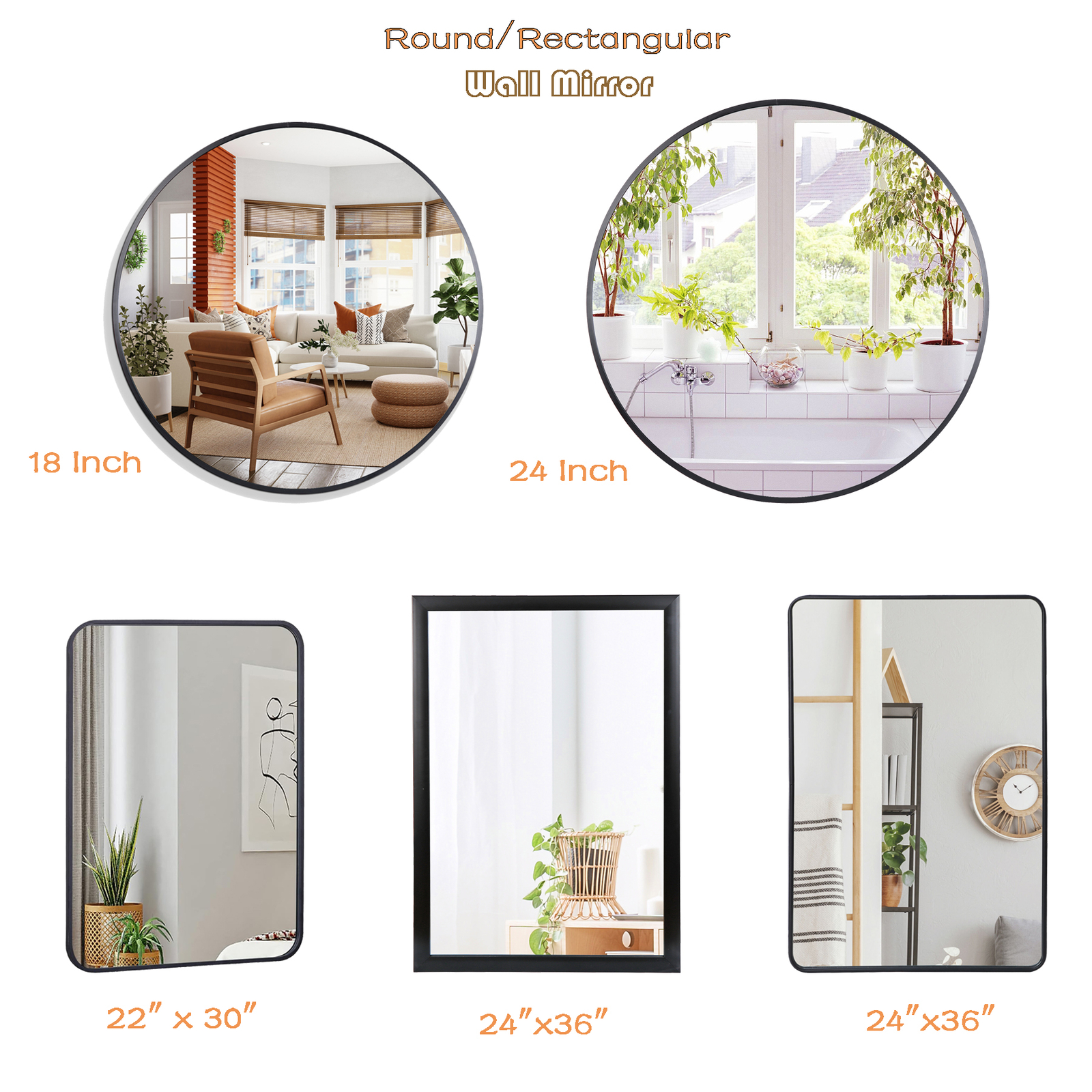 Round/Rectangular Wall Mirror Bathroom Vanity Mirror for Bedroom Black Decorativ gallery