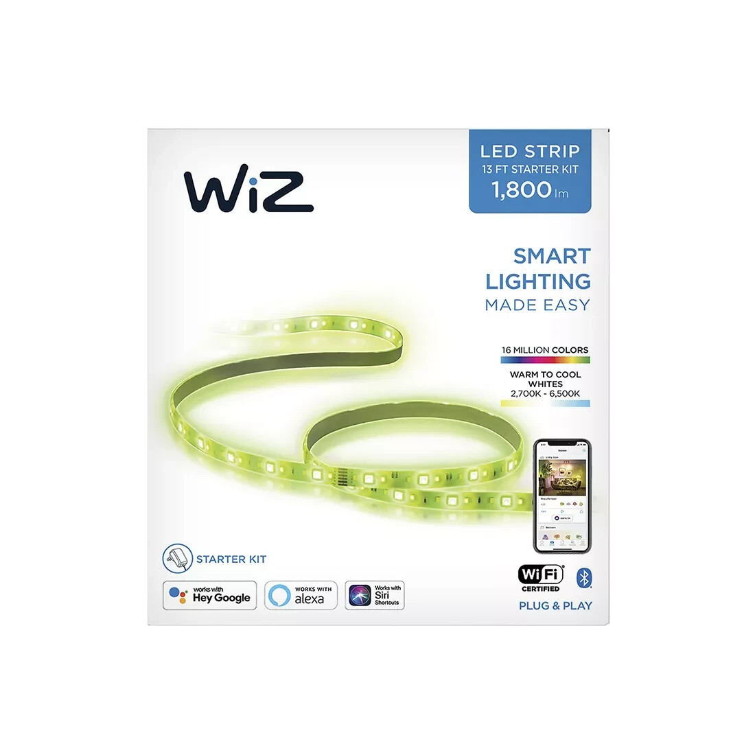 WiZ Connected Wi-Fi LED Strip 13FT Starter kit(2m+2m), No Hub Required, White gallery