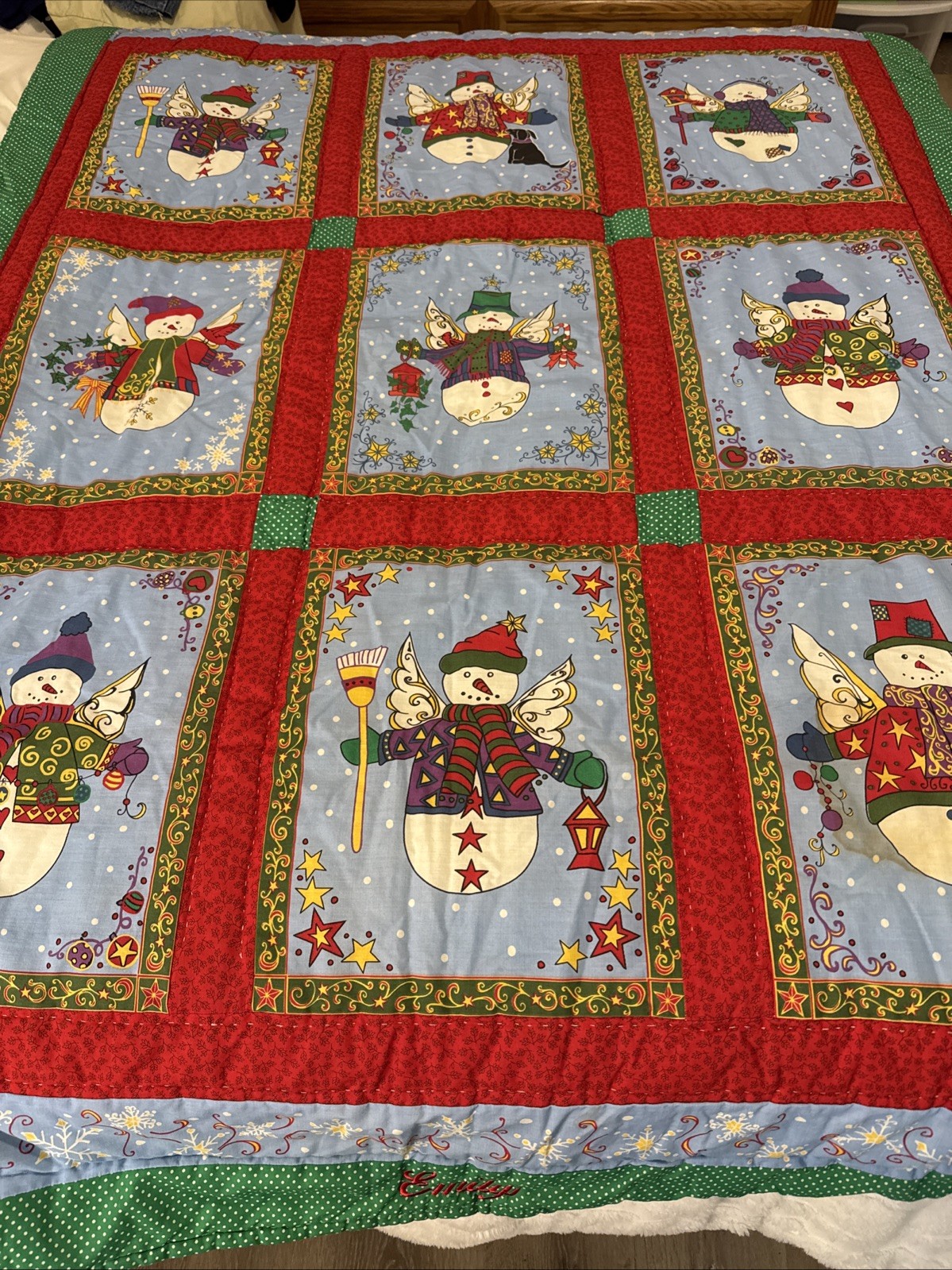 Snowman Sampler Wall Hanging 64x47, Red, Green And Blue gallery
