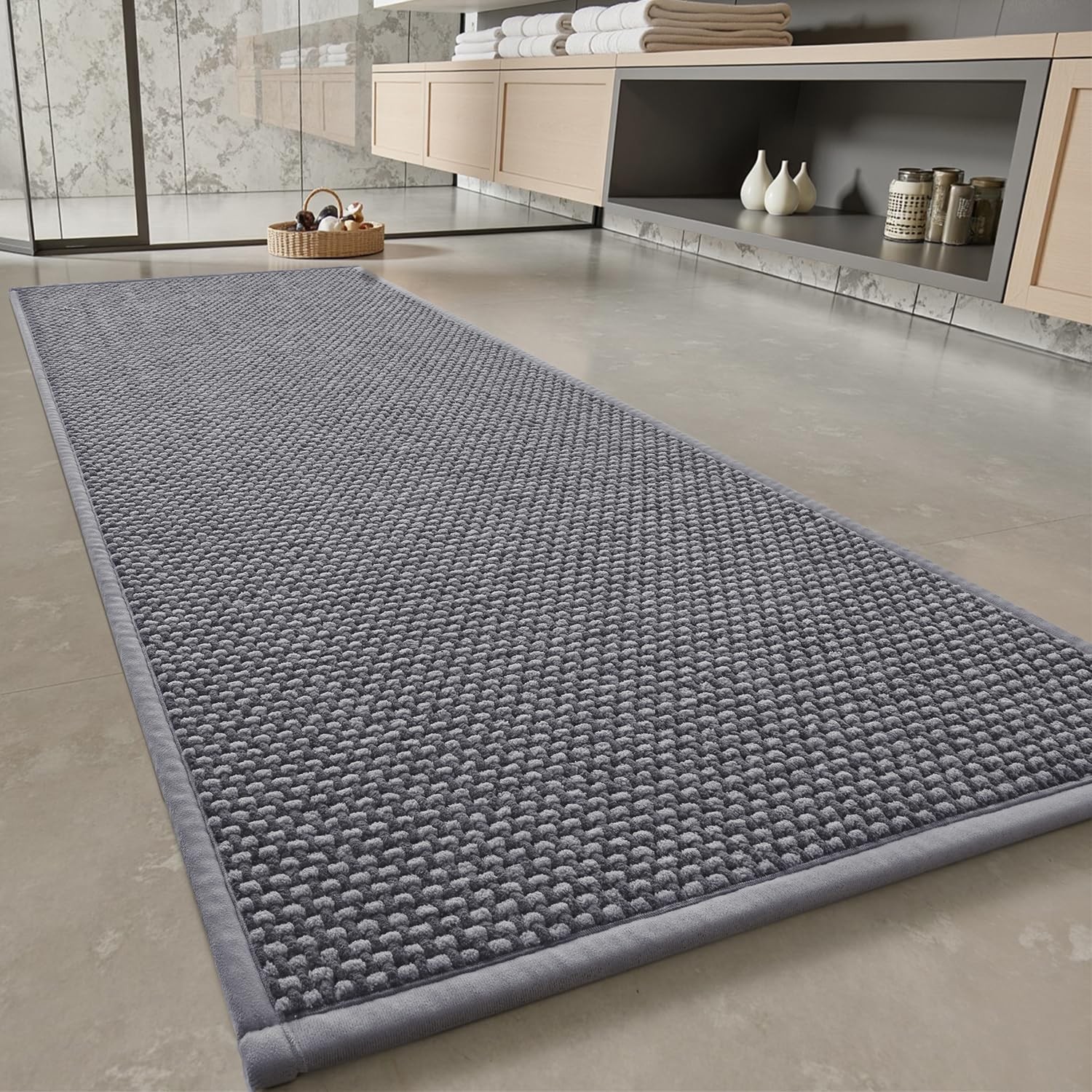 PADOOR-Bath Mat Runner-Super Absorbent Chenille Bathroom 17*59, Darkgrey&grey gallery