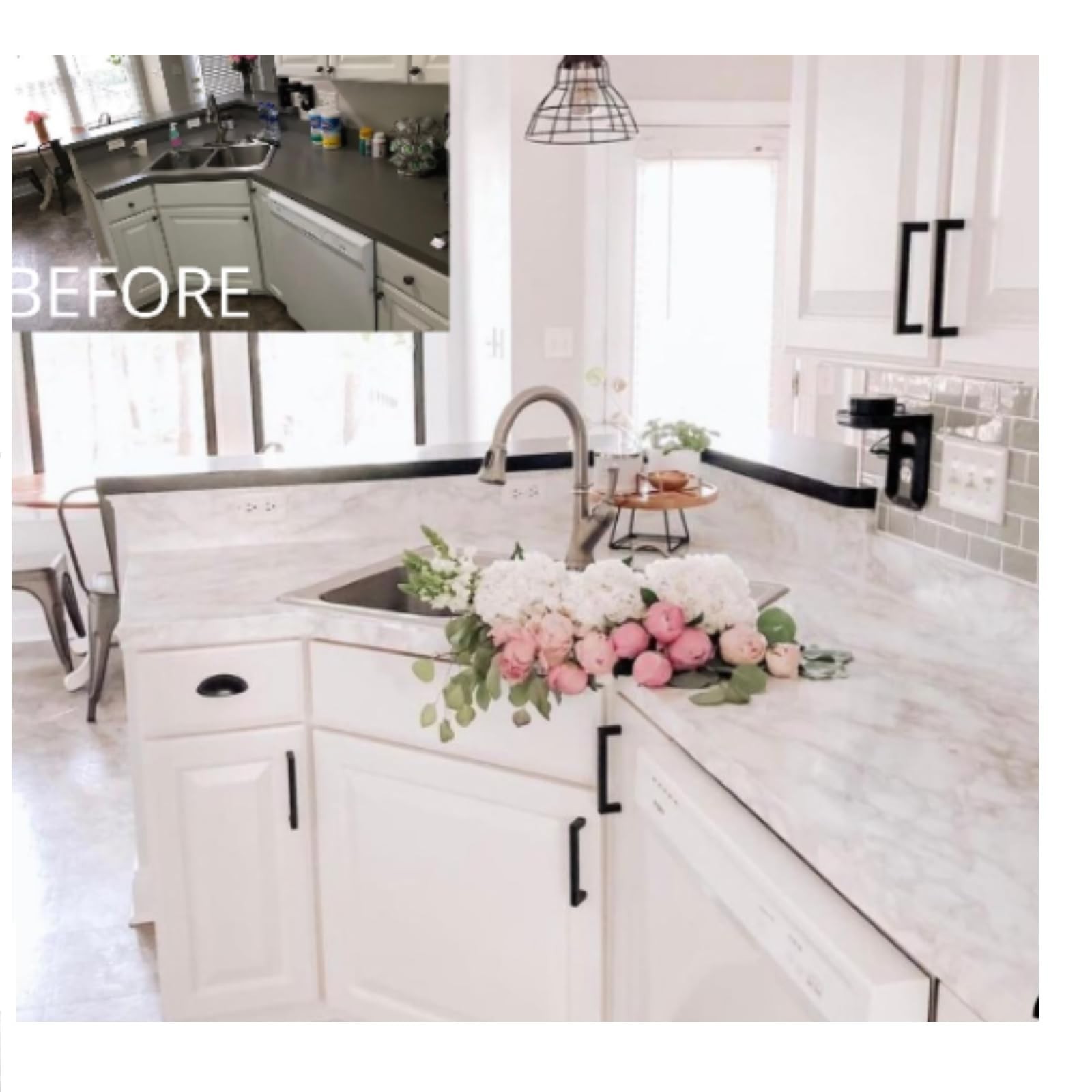 White Marble Kitchen Countertop Vinyl Wrap 36" x 240" Peel and Stick Countertop gallery