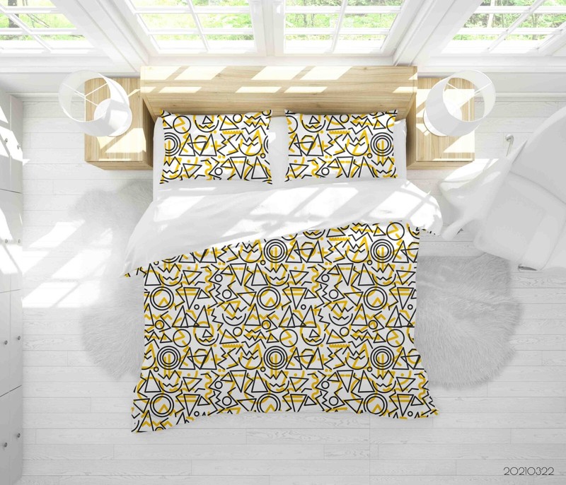 3D Geometric Pattern Black Yellow Quilt Cover Set Bedding Sets Pillowcases 64 gallery