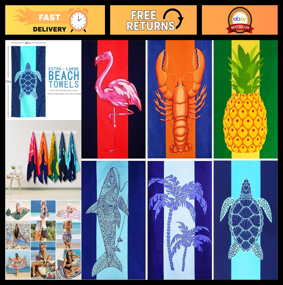 Oversized Terry Beach Towel Set - 6 Pack Extra Large Soft Towels for Pool, Campi