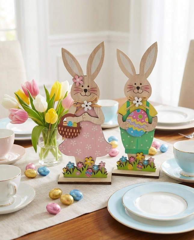 2 piece easter wooden bunny decor,easter decorations,easter Red And White gallery