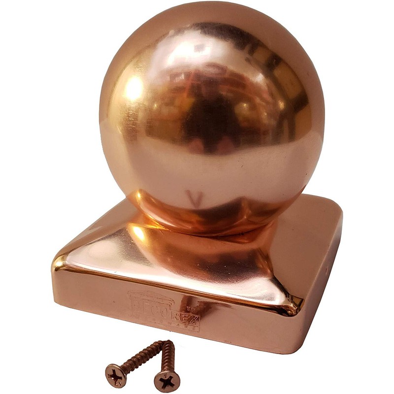 3.5" x 3.5" Solid Copper Ball Post Cap for True/Actual 3.5" x 3.5" Wood Posts gallery