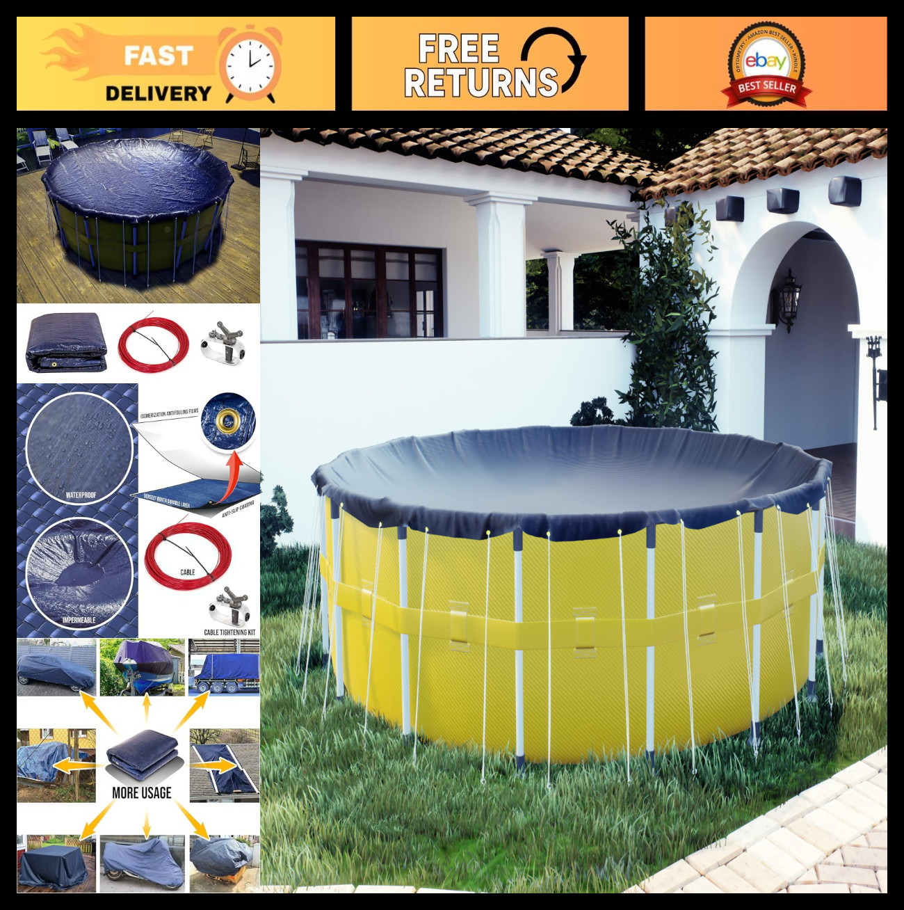 Premium 18' Round Blue Winter Pool Cover - Heavy Duty, Waterproof, UV Resistant, gallery