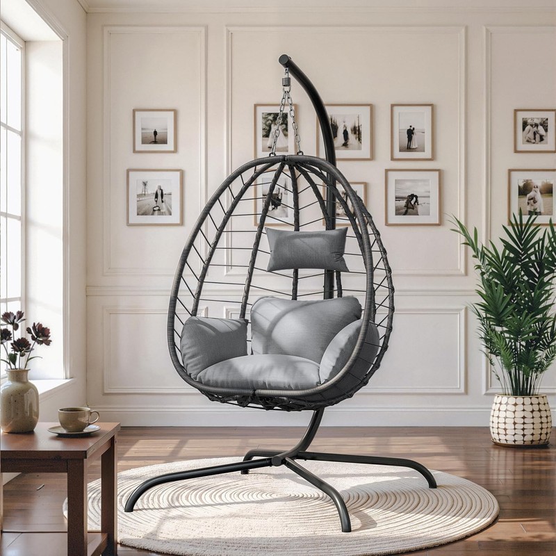 Foldable Wicker Hammock Chair, 485LBS Capacity, UV-Resistant gallery