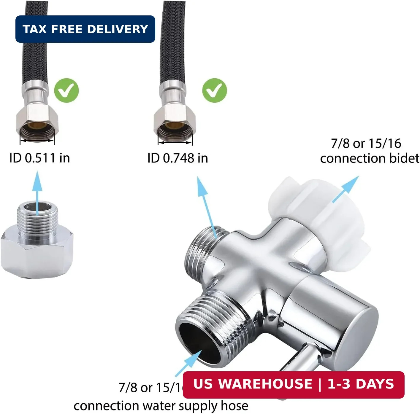 Bidet T Adapter With Shut off Valve,3 Way T Valve for Bidet, Brass T Adapter for gallery