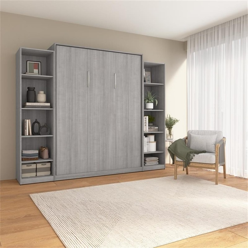 Pemberly Row Wood Queen Murphy Bed with Closet Organizers in Gray gallery