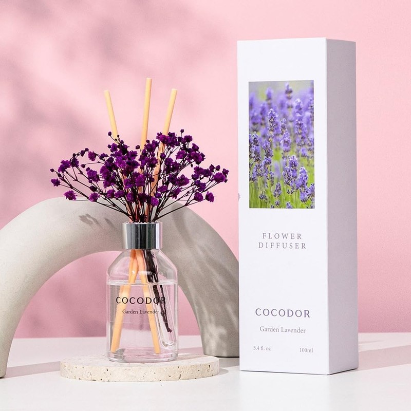 Flower Reed Diffuser Set / 3.4oz / Garden Lavender/Scent Diffuser with Sticks gallery