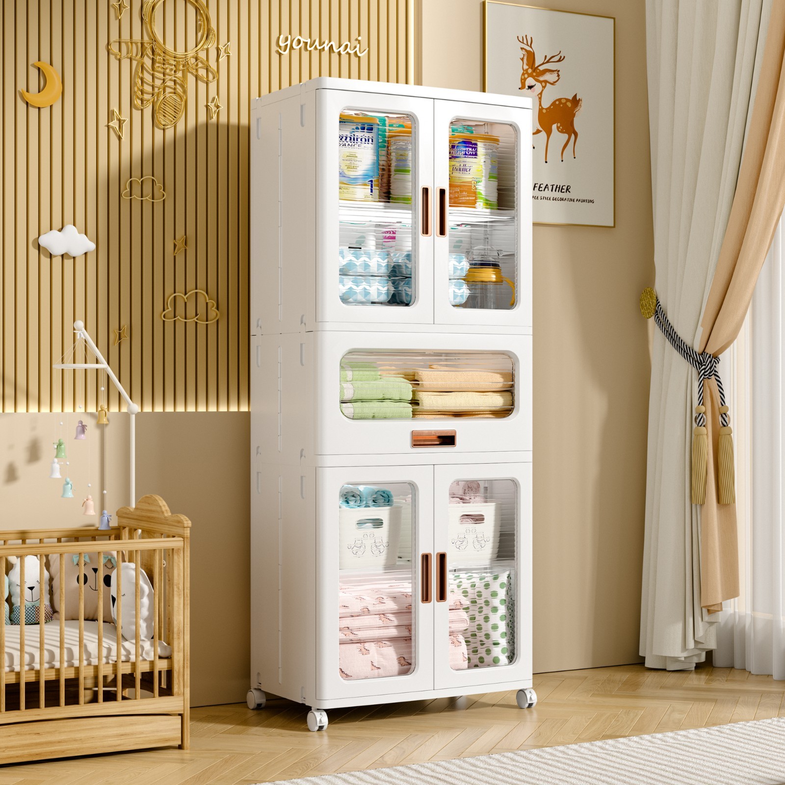 Stackable Plastic Storage Cabinet Foldable Storage Bins with Doors and Wheels gallery