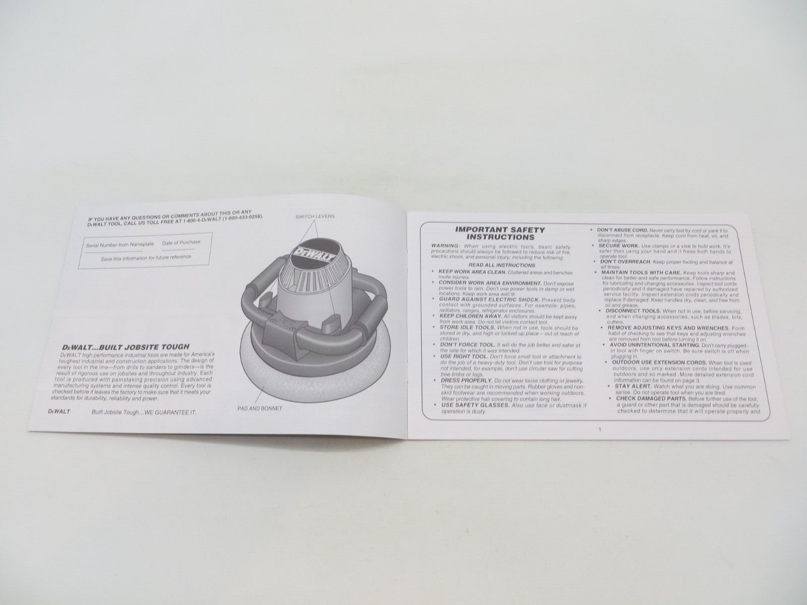 DeWALT Tool Instruction Manual Random Orbit Polisher Model DW462 + parts list gallery