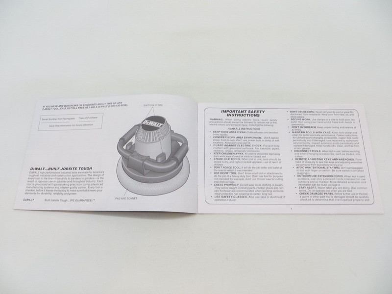 DeWALT Tool Instruction Manual Random Orbit Polisher Model DW462 + parts list gallery