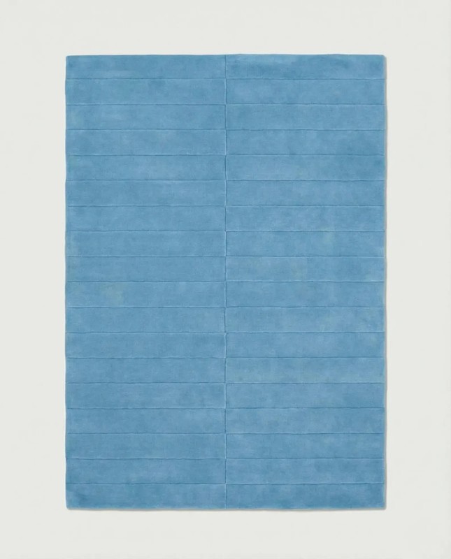 Hand Tufted Wool Rug Solid Sky Blue Stripped High low pile Area Rug living room gallery
