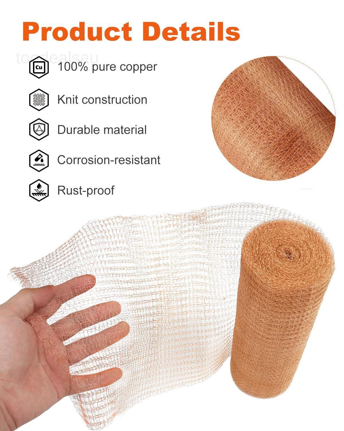 8 Inch x 100 Feet Pure Copper Mesh Roll – 8 In * 100 Ft, copper color gallery