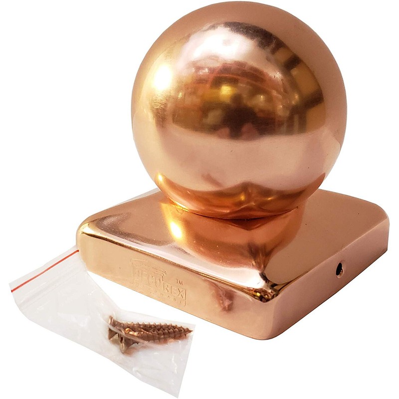 3.5" x 3.5" Solid Copper Ball Post Cap for True/Actual 3.5" x 3.5" Wood Posts gallery